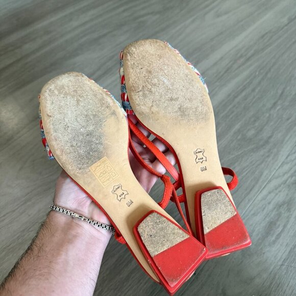 Tory Burch Pietra Tweed Swingback Sandals Size 8 Color Orange - Picture 5 of 6